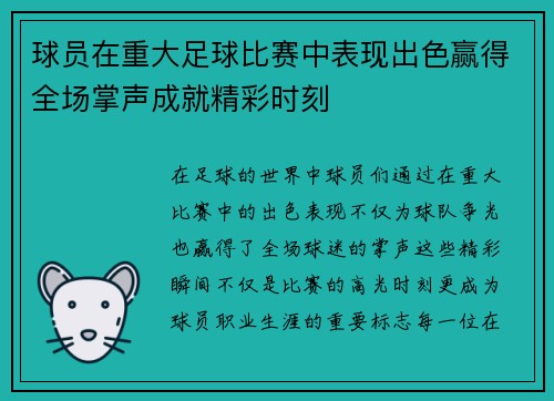 球员在重大足球比赛中表现出色赢得全场掌声成就精彩时刻